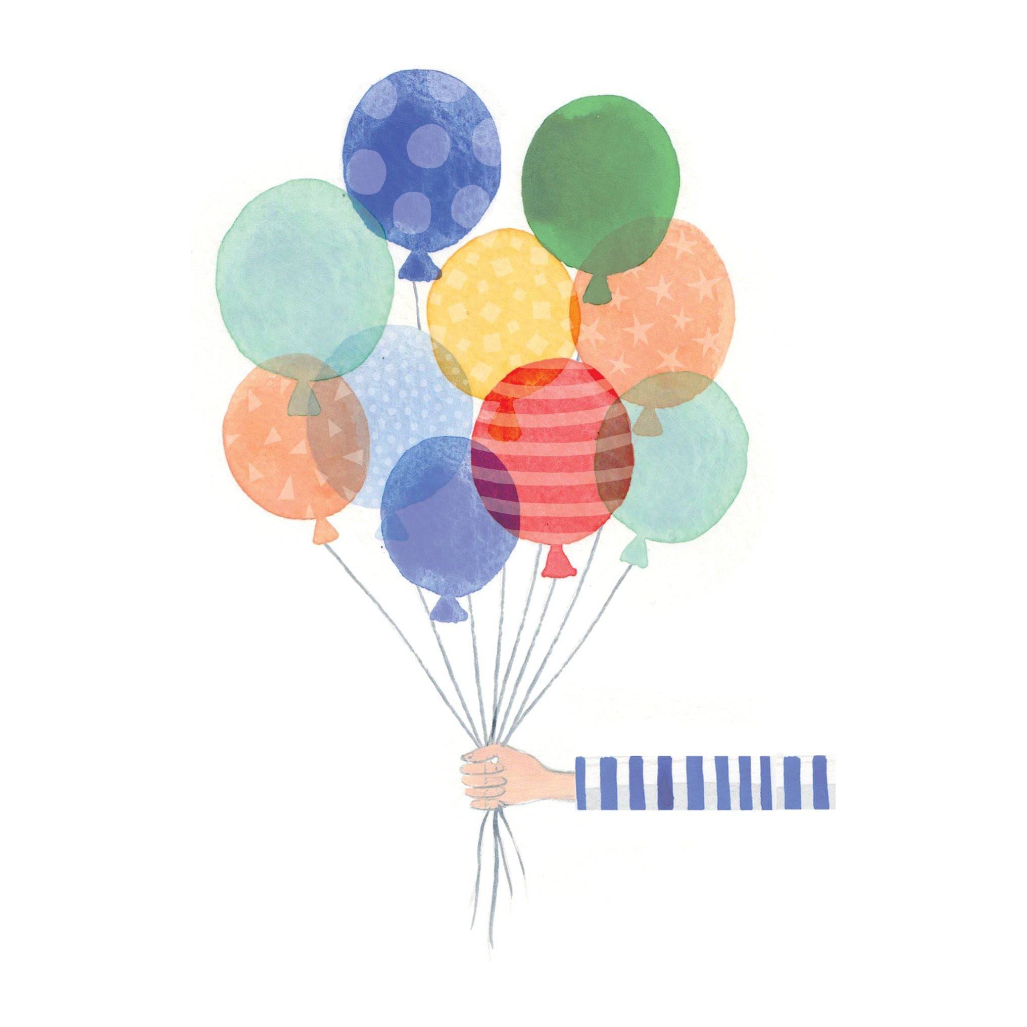 Colorful bunch of balloons birthday card from Pictura, featuring vibrant illustrated balloons on a cheerful greeting card.